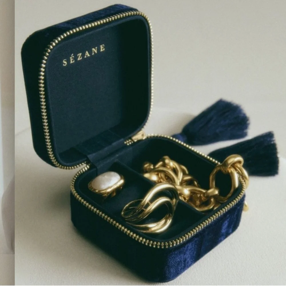 NWOT Sézane Navy Jewelry Box with Tassels